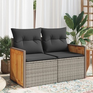 vidaXL, vidaXL Gartensofa 2-Sitzer mit Kissen Grau Poly Rattan, vidaXL Gartensofa 2-Sitzer mit Kissen Grau Poly Rattan