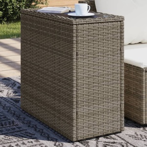 vidaXL, vidaXL Garten-Beistelltisch mit Glasplatte Grau 58x27,5x55 cm Rattan