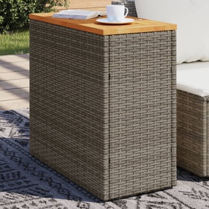 vidaXL, vidaXL Garten-Beistelltisch mit Holzplatte Grau 58x27,5x55 cm Rattan, vidaXL Garten-Beistelltisch mit Holzplatte Grau 58x27,5x55 cm Rattan