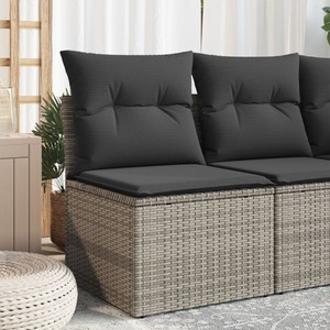 vidaXL, vidaXL Gartensofa ohne Armlehnen mit Kissen Grau Poly Rattan, vidaXL Gartensessel ohne Armlehnen mit Kissen Grau Poly Rattan