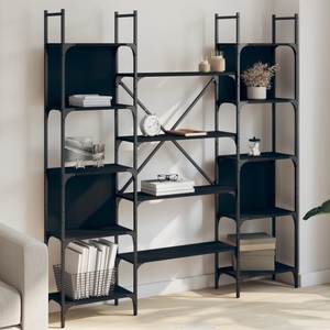 vidaXL, vidaXL Bücherregal Schwarz 155,5x24x166,5 cm Holzwerkstoff, vidaXL Bücherregal Schwarz 155,5x24x166,5 cm Holzwerkstoff