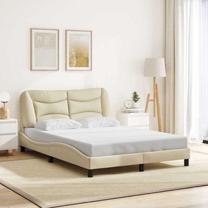 vidaXL, vidaXL Bettgestell mit Kopfteil Creme 140x200 cm Stoff, vidaXL Bettgestell ohne Matratze Creme 140x200 cm Stoff
