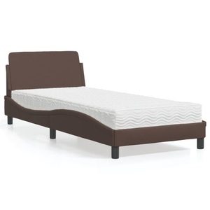 vidaXL, vidaXL Bett mit Matratze Braun 90x190 cm Kunstleder, vidaXL Bett mit Matratze Braun 90x190 cm Kunstleder