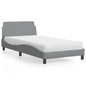 vidaXL, vidaXL Bett mit Matratze Hellgrau 100x200 cm Stoff, vidaXL Bett mit Matratze Hellgrau 100x200 cm Stoff