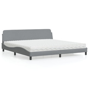 vidaXL, vidaXL Bett mit Matratze Hellgrau 200x200 cm Stoff, vidaXL Bett mit Matratze Hellgrau 200x200 cm Stoff