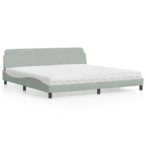 vidaXL, vidaXL Bett mit Matratze Hellgrau 200x200 cm Samt, vidaXL Bett mit Matratze Hellgrau 200x200 cm Samt