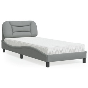 vidaXL, vidaXL Bett mit Matratze Hellgrau 90x200 cm Stoff, vidaXL Bett mit Matratze Hellgrau 90x200 cm Stoff