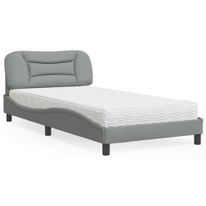 vidaXL, vidaXL Bett mit Matratze Hellgrau 100x200 cm Stoff, vidaXL Bett mit Matratze Hellgrau 100x200 cm Stoff