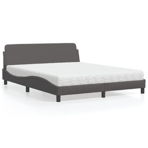 vidaXL, vidaXL Bett mit Matratze Grau 160x200 cm Kunstleder, vidaXL Bett mit Matratze Grau 160x200 cm Kunstleder