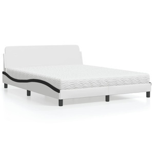 vidaXL, vidaXL Bett mit Matratze Weiß und Schwarz 160x200 cm Kunstleder, vidaXL Bett mit Matratze Weiß und Schwarz 160x200 cm Kunstleder
