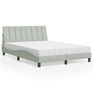 vidaXL, vidaXL Bett mit Matratze Hellgrau 140x200 cm Samt, vidaXL Bett mit Matratze Hellgrau 140x200 cm Samt
