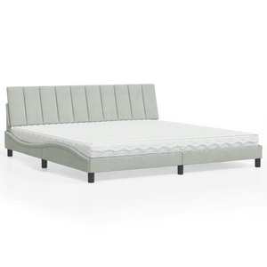 vidaXL, vidaXL Bett mit Matratze Hellgrau 200x200 cm Samt, vidaXL Bett mit Matratze Hellgrau 200x200 cm Samt
