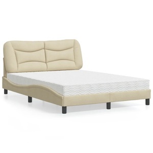 vidaXL, vidaXL Bett mit Matratze Creme 140x200 cm Stoff, vidaXL Bett mit Matratze Creme 140x200 cm Stoff