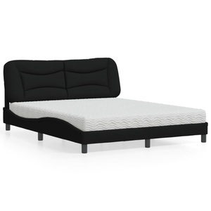 vidaXL, vidaXL Bett mit Matratze Schwarz 160x200 cm Stoff, vidaXL Bett mit Matratze Schwarz 160x200 cm Stoff