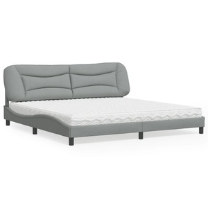 vidaXL, vidaXL Bett mit Matratze Hellgrau 200x200 cm Stoff, vidaXL Bett mit Matratze Hellgrau 200x200 cm Stoff