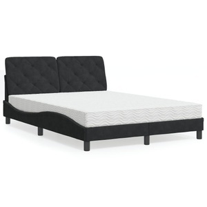 vidaXL, vidaXL Bett mit Matratze Schwarz 140x200 cm Samt, vidaXL Bett mit Matratze Schwarz 140x200 cm Samt