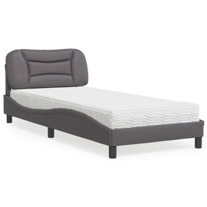 vidaXL, vidaXL Bett mit Matratze Grau 90x190 cm Kunstleder, vidaXL Bett mit Matratze Grau 90x190 cm Kunstleder