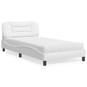 vidaXL, vidaXL Bett mit Matratze Weiß 100x200 cm Kunstleder, vidaXL Bett mit Matratze Weiß 100x200 cm Kunstleder