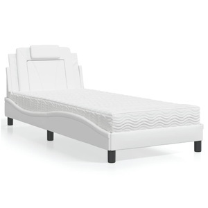 vidaXL, vidaXL Bett mit Matratze Weiß 90x190 cm Kunstleder, vidaXL Bett mit Matratze Weiß 90x190 cm Kunstleder