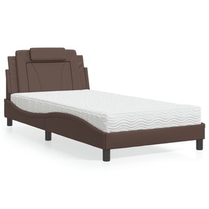 vidaXL, vidaXL Bett mit Matratze Braun 100x200 cm Kunstleder, vidaXL Bett mit Matratze Braun 100x200 cm Kunstleder