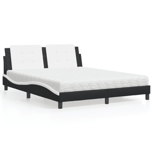 vidaXL, vidaXL Bett mit Matratze Schwarz und Weiß 160x200 cm Kunstleder, vidaXL Bett mit Matratze Schwarz und Weiß 160x200 cm Kunstleder