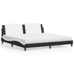 vidaXL, vidaXL Bett mit Matratze Schwarz und Weiß 200x200 cm Kunstleder, vidaXL Bett mit Matratze Schwarz und Weiß 200x200 cm Kunstleder