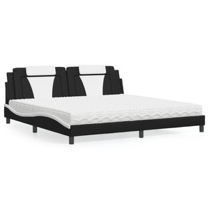 vidaXL, vidaXL Bett mit Matratze Schwarz und Weiß 200x200 cm Kunstleder, vidaXL Bett mit Matratze Schwarz und Weiß 200x200 cm Kunstleder