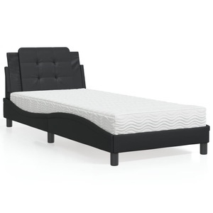 vidaXL, vidaXL Bett mit Matratze Schwarz 90x200 cm Kunstleder