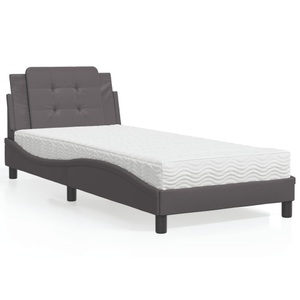 vidaXL, vidaXL Bett mit Matratze Grau 90x200 cm Kunstleder, vidaXL Bett mit Matratze Grau 90x200 cm Kunstleder