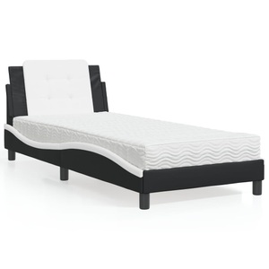 vidaXL, vidaXL Bett mit Matratze Schwarz und Weiß 90x200 cm Kunstleder, vidaXL Bett mit Matratze Schwarz und Weiß 90x200 cm Kunstleder
