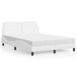 vidaXL, vidaXL Bett mit Matratze Weiß 120x200 cm Kunstleder, vidaXL Bett mit Matratze Weiß 120x200 cm Kunstleder