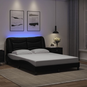 vidaXL, vidaXL Bettgestell mit LED Schwarz 140x200 cm Kunstleder