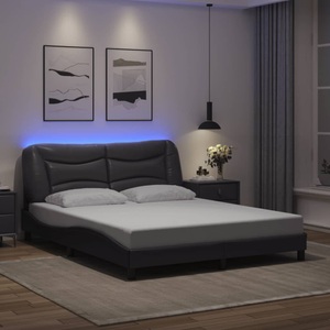 vidaXL Bettgestell mit LED Grau 160x200 cm Kunstleder