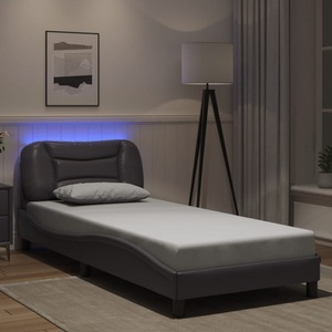 vidaXL, vidaXL Bettgestell mit LED Grau 80x200 cm Kunstleder