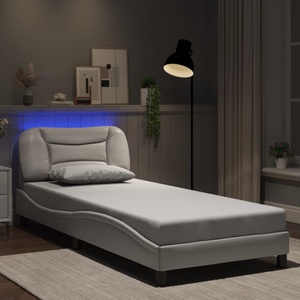 vidaXL, vidaXL Bettgestell mit LED Weiß 90x190 cm Kunstleder