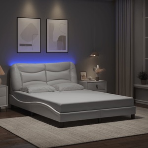 vidaXL, vidaXL Bettgestell mit LED Weiß 120x200 cm Kunstleder