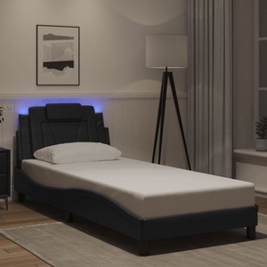 vidaXL, vidaXL Bettgestell mit LED Schwarz 90x200 cm Kunstleder