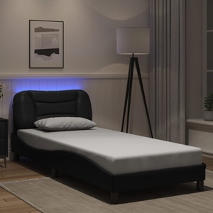 vidaXL, vidaXL Bettgestell mit LED Schwarz 90x190 cm Kunstleder, vidaXL Bettgestell mit LED Schwarz 90x190 cm Kunstleder