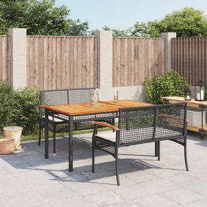 vidaXL, vidaXL 3-tlg. Garten-Essgruppe mit Kissen Schwarz Poly Rattan, vidaXL 3-tlg. Garten-Essgruppe mit Kissen Schwarz Poly Rattan