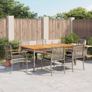 vidaXL, vidaXL 7-tlg. Garten-Essgruppe mit Kissen Grau Poly Rattan, vidaXL 7-tlg. Garten-Essgruppe mit Kissen Grau Poly Rattan