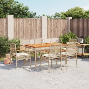 vidaXL, vidaXL 7-tlg. Garten-Essgruppe mit Kissen Beige Poly Rattan, vidaXL 7-tlg. Garten-Essgruppe mit Kissen Beige Poly Rattan