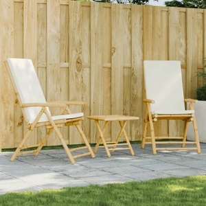 vidaXL, vidaXL 3-tlg. Bistro-Set Klappbar mit Cremeweißen Kissen Bambus, vidaXL 3-tlg. Bistro-Set Klappbar mit Cremeweißen Kissen Bambus
