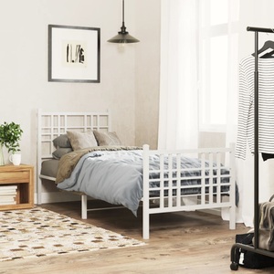 vidaXL, vidaXL Bettgestell mit Kopf- und Fußteil Metall Weiß 75x190 cm