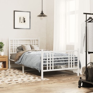 vidaXL, vidaXL Bettgestell mit Kopf- und Fußteil Metall Weiß 107x203 cm