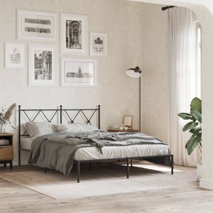 vidaXL, vidaXL Bettgestell mit Kopfteil Metall Schwarz 135x190 cm, vidaXL Bettgestell mit Kopfteil Metall Schwarz 135x190 cm