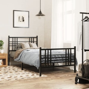 vidaXL, vidaXL Bettgestell mit Kopf- und Fußteil Metall Schwarz 107x203 cm
