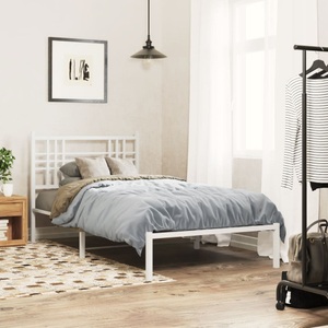 vidaXL, vidaXL Bettgestell mit Kopfteil Metall Weiß 107x203 cm, vidaXL Bettgestell mit Kopfteil Metall Weiß 107x203 cm