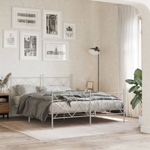 vidaXL, vidaXL Bettgestell mit Kopf- und Fußteil Metall Weiß 160x200 cm