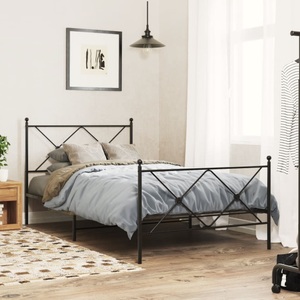 vidaXL, vidaXL Bettgestell mit Kopf- und Fußteil Metall Schwarz 107x203 cm