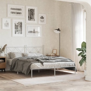 vidaXL, vidaXL Bettgestell mit Kopfteil Metall Weiß 160x200 cm
